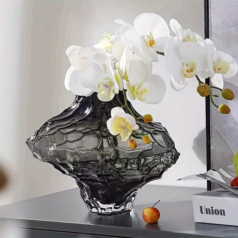 ガラスフラワーベース 花瓶 花びん 花器 アート おしゃれ モダン ブラック クリア 観葉植物 生花 玄関 リビング 高級感