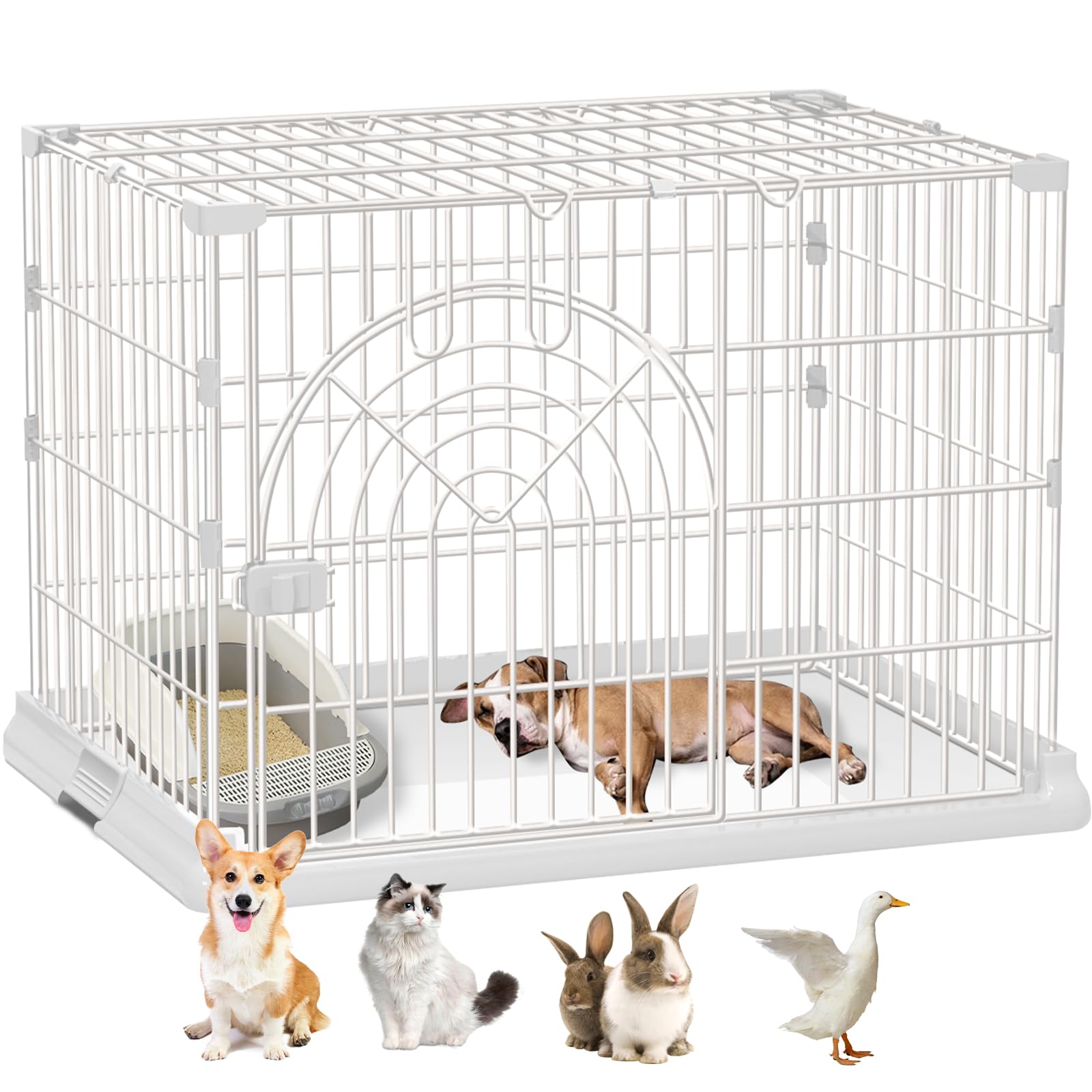 Areden 犬のケージ 犬 サークル ペットサークル 屋根付き ペットケージ 組立簡単 掃除簡単 犬用 小型犬用 脱出防止 室内外兼用 ペット用品 (ホワイト, 84x61x58cm)