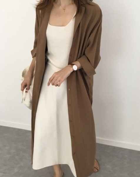 2563.2WAYロングブラウス（ブラウン）2019 春夏 sale 春夏 sale トップス セクシー カジュアル 長袖 ロング ガウン 通勤 通学 女子会 カフェ ランチ リゾート