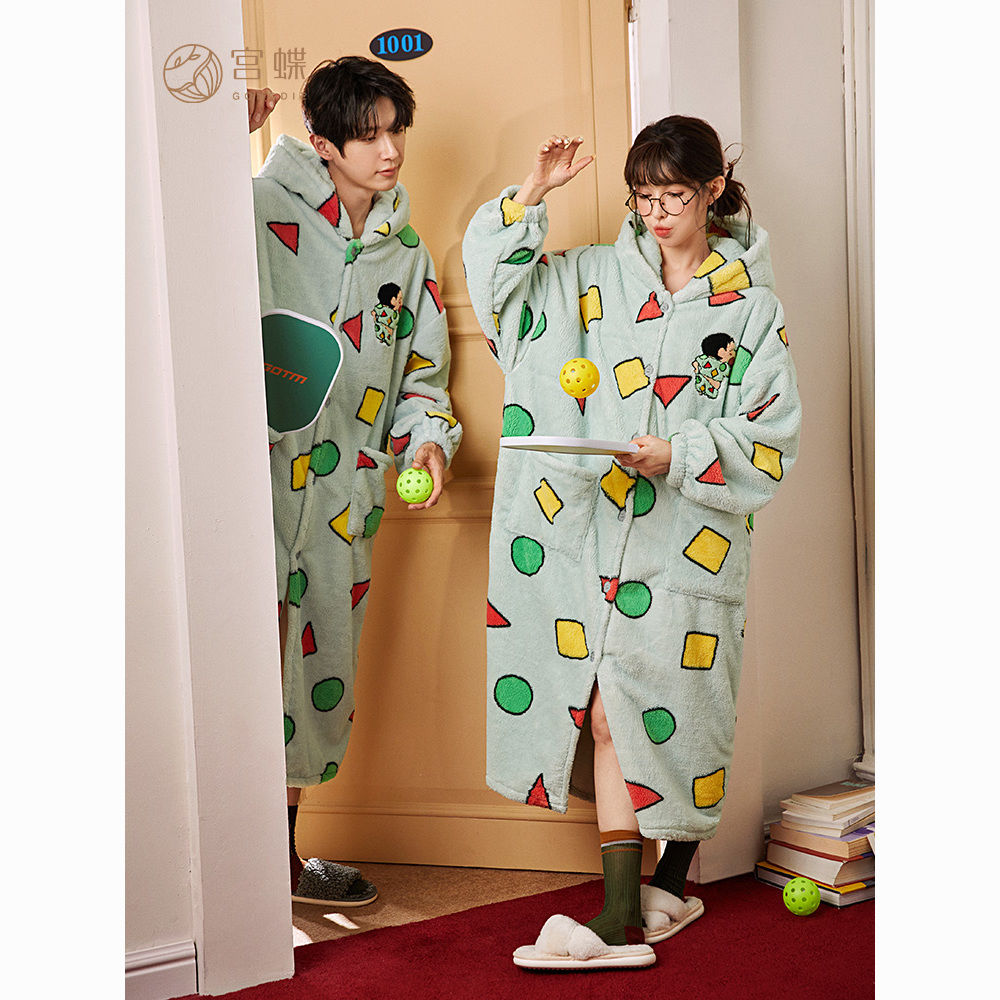 [限時優惠/最新デザイン]宮蝶蓄熱タイプクレヨンしんちゃんカップルパジャマ女性秋冬厚手コーラル男性寝衣ホームウェア 5,222円