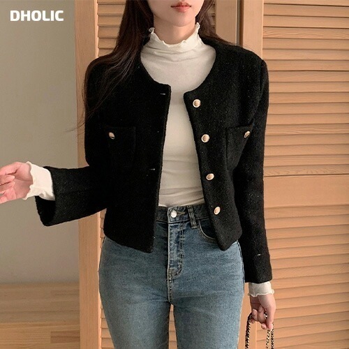 [メガ割りSALE]ゴールドボタンブークレツイードジャケット