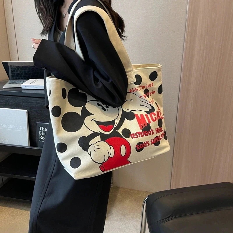 [限定]ミッキーバッグかわいいキャンバスバッグレディース大容量ポータブルショルダーバッグクラス通勤トートバッグ