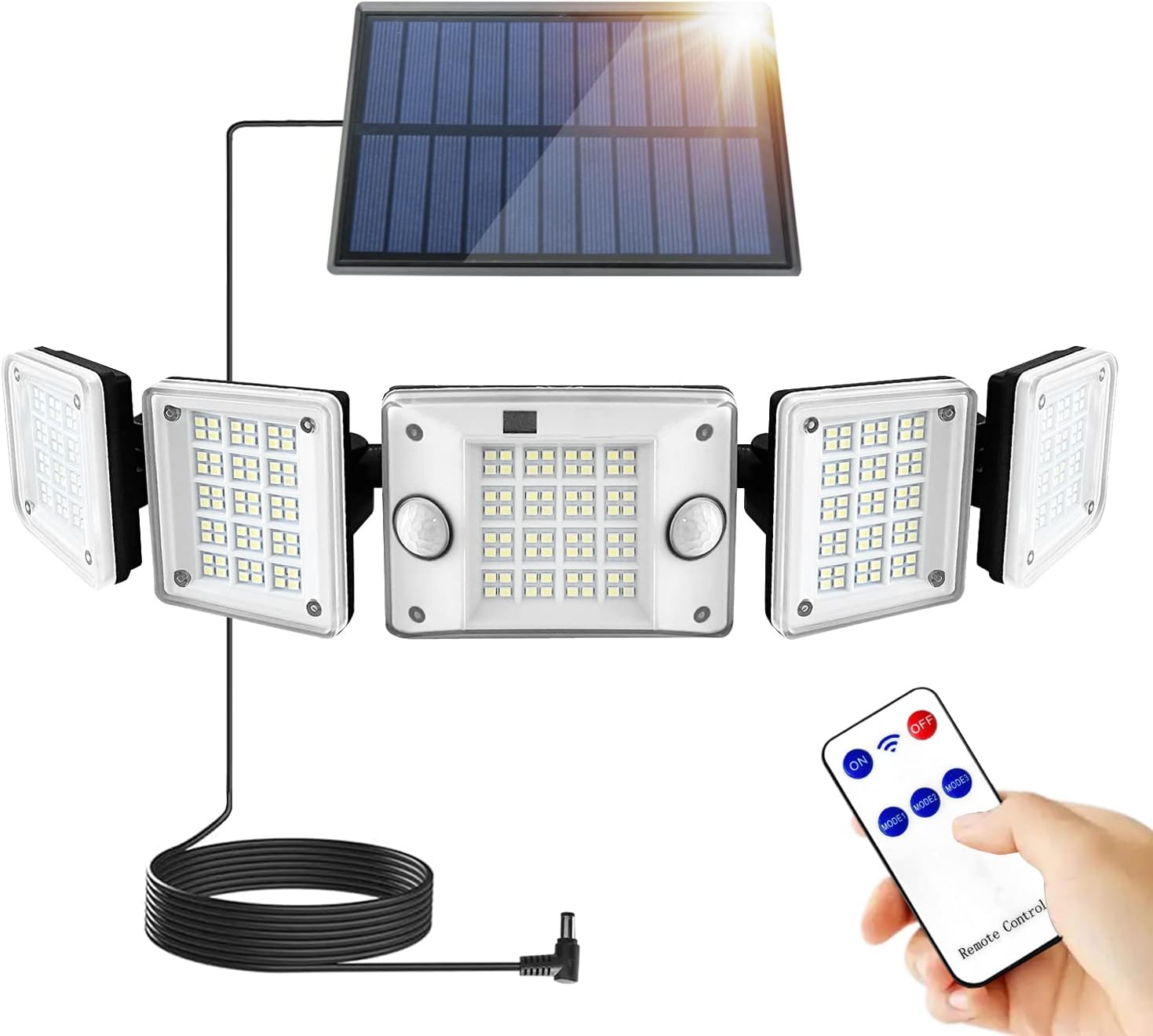 280LED センサーライト ソーラーライト 人感センサー 分離型コード付き 大容量充電池内蔵 IP65防水 屋外屋内照明 防犯 自動点灯消灯 太陽光発電 駐車場/玄関/廊下/軒先/庭/ガーデンに適用