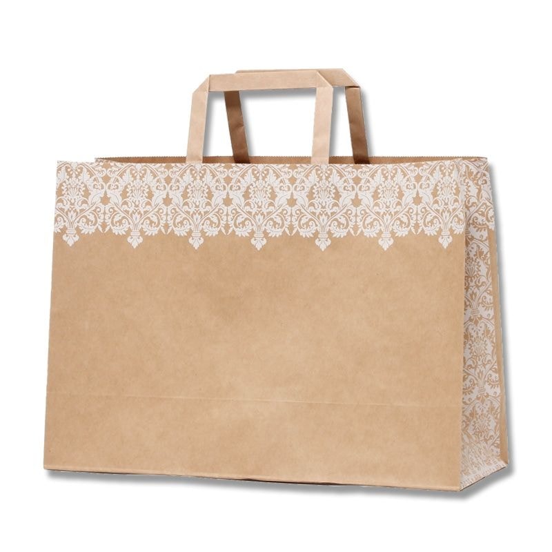 シモジマ HEIKO 手提げ紙袋 Hフラットチャームバッグ 340-1（平手） ダマスクWH 50枚 幅340xマチ120x高240mm 003277202