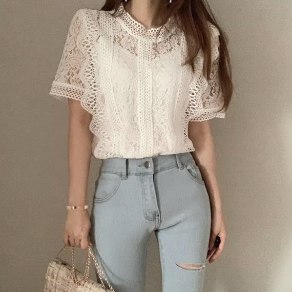 トップス ブラウス カットソー 袖あり 半袖 ラウンドネック ハイネック レース 透け感 薄手 かわいい 大人可愛い きれいめ カジュアル 大人 上品 おしゃれ お洒落 レトロ 大人可愛い 大人女子 5,561円