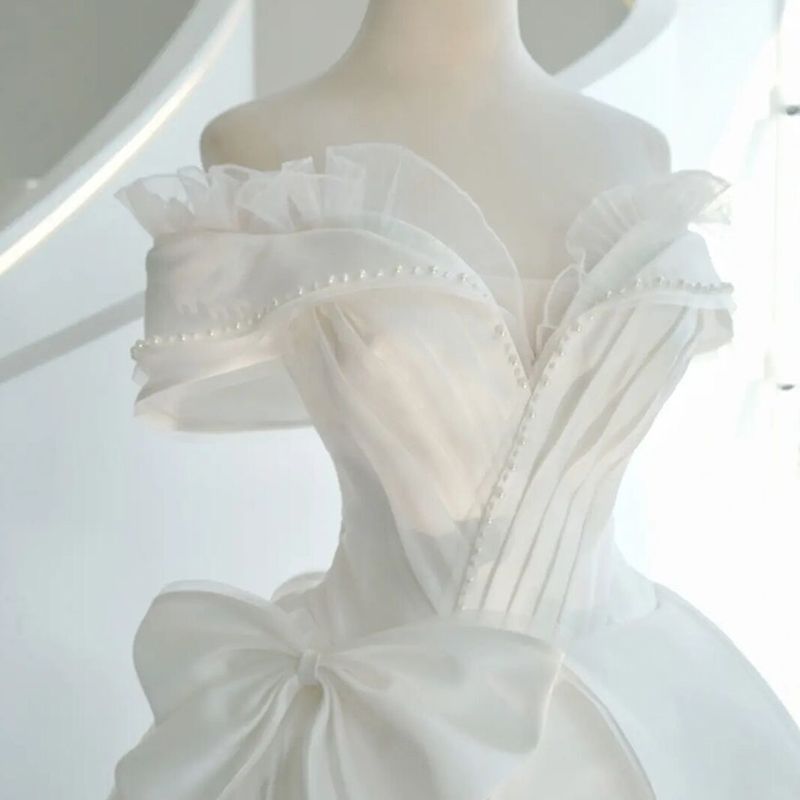 ワンショルダー ウェディングドレス プリンセス風 2024 質感 重工業 スーパー ドリーム花嫁 お出かけ ガーゼ 女の子