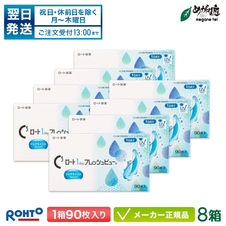 ワンデーフレッシュビュー リッチモイスト 90枚入り 8箱セット 両眼約12ヶ月分 (1日使い捨て コンタクト 1day 高含水率)