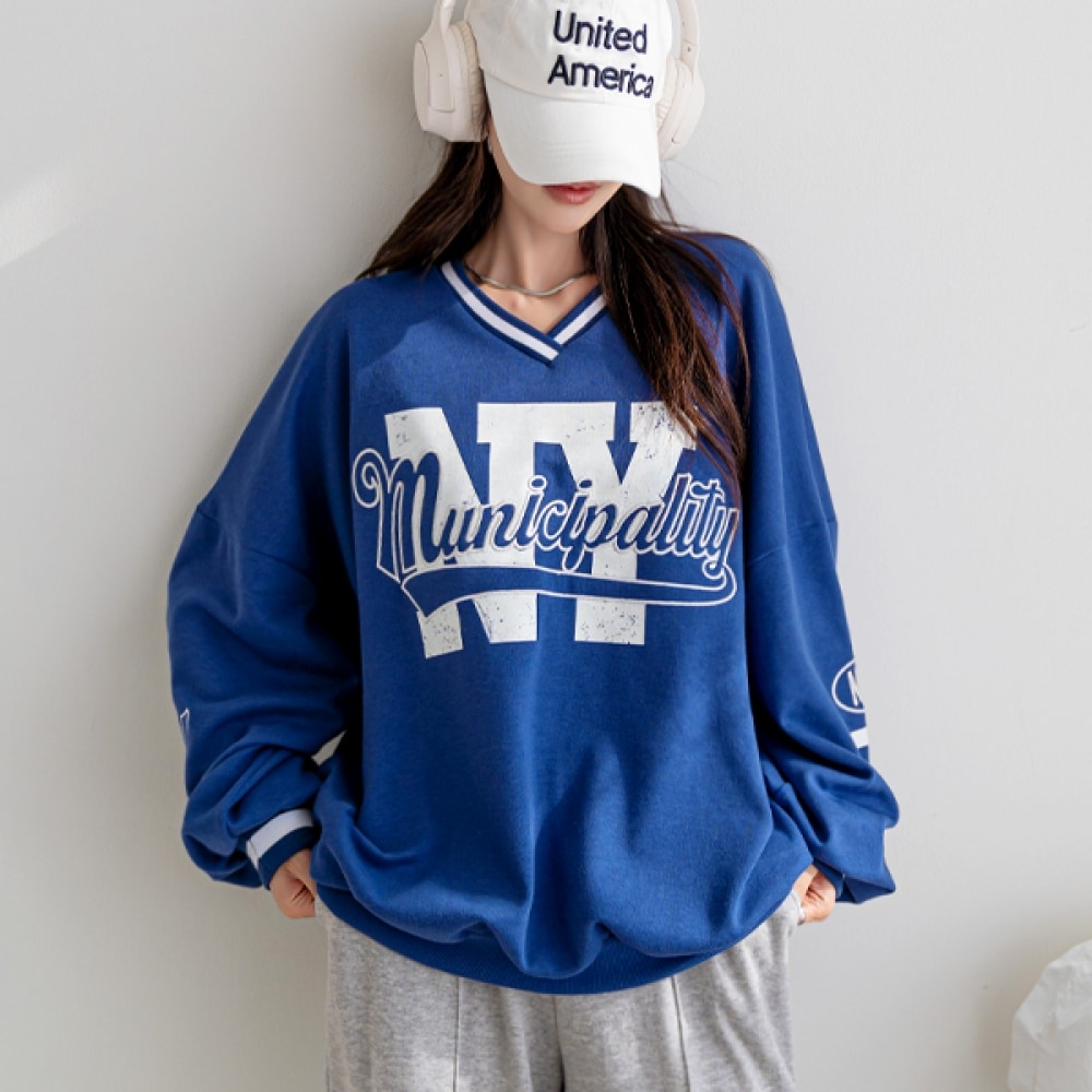 (NAK21) (55~120) レタリングポイント Vネックスウェットシャツ DM51-T-16