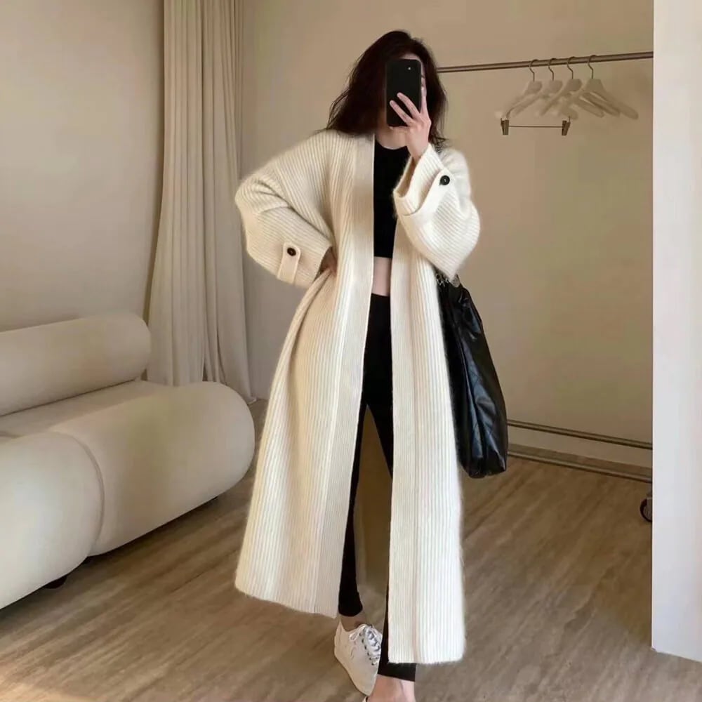 コーディガン ニットカーディガン コート ロングコート ロング丈 長袖 袖ベルト 無地 ゆったり