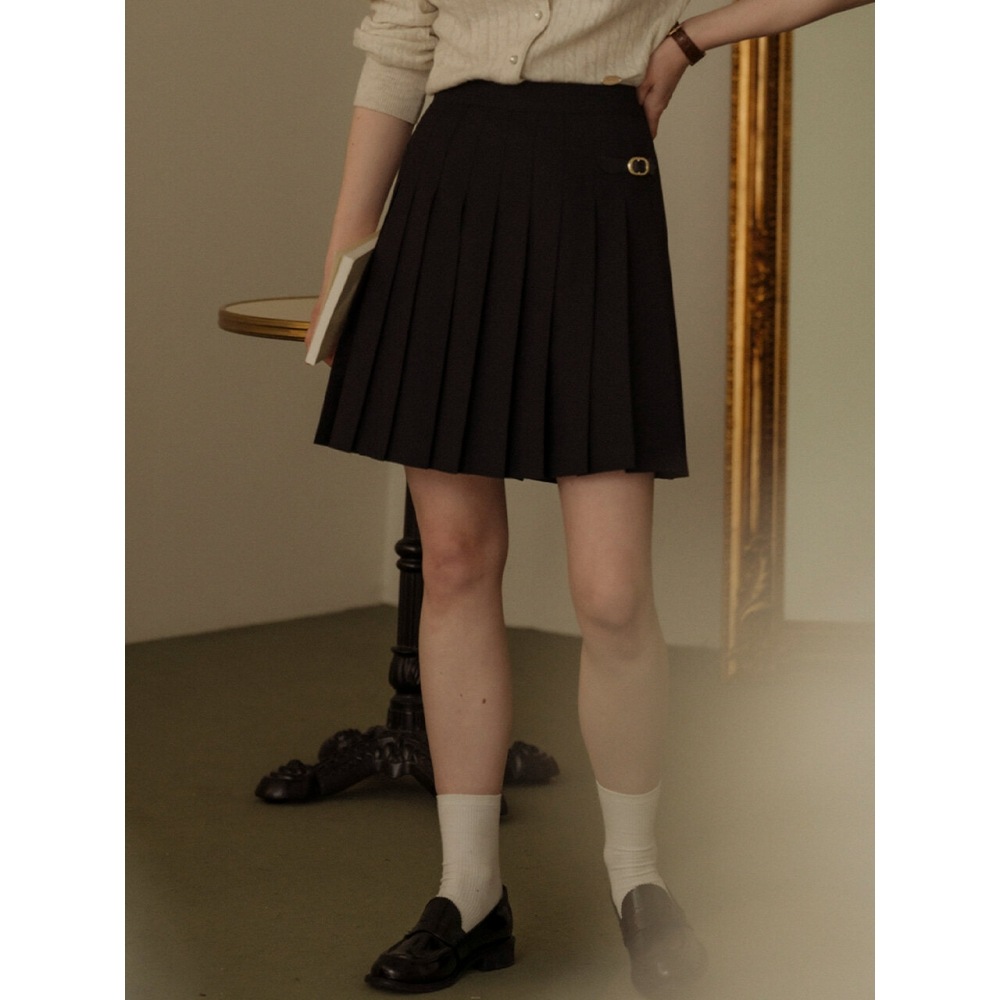 TILLIDIE バックルポイントプリーツスカート ブラック