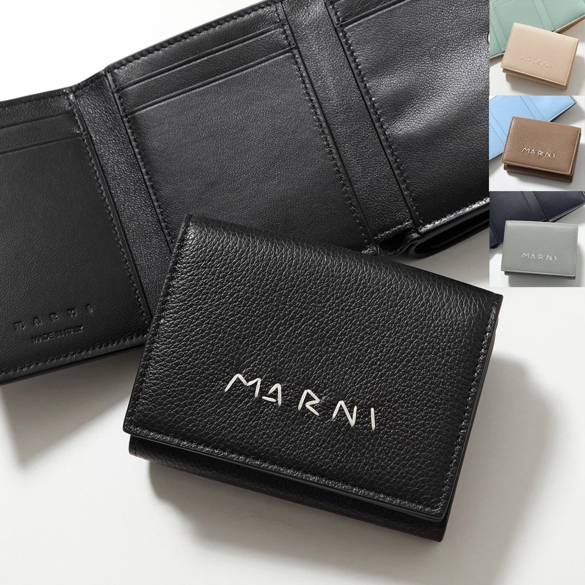 MARNI マルニ 三つ折り財布 PFMO0105U0 PFMI0097U0 P6533 レディース レザー ミニ財布 ロゴ刺繍 カラー4色