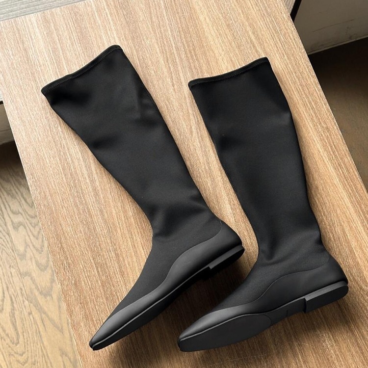 女性のためのスクエアトゥハイブーツ2024秋冬ミニマリストロースタイルナイトブーツフラットロング弾性ソックスブーツブーツ 5,238円
