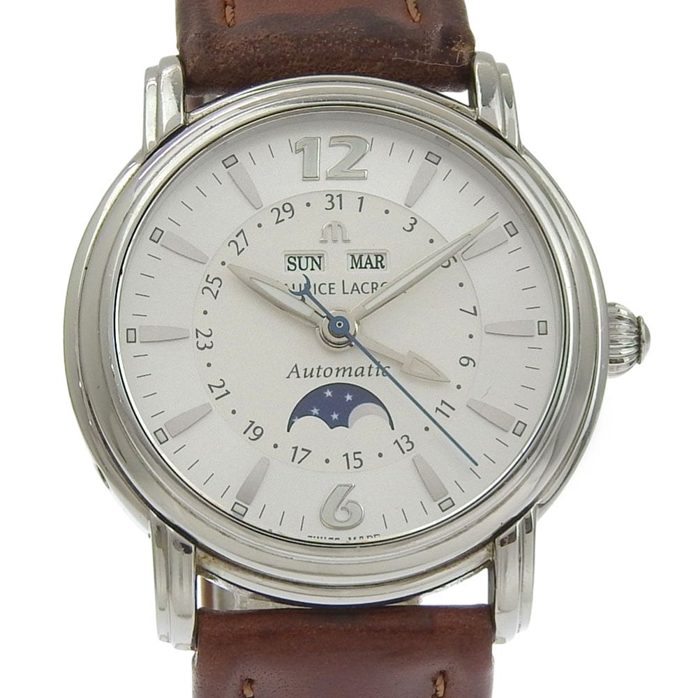 Maurice Lacroix モーリス・ラクロア マスターピース ムーンフェイズ MP6347 腕時計 ステンレススチール レザー 自動巻き アナログ表示 メンズ 白文字盤 中古品 A-ランク