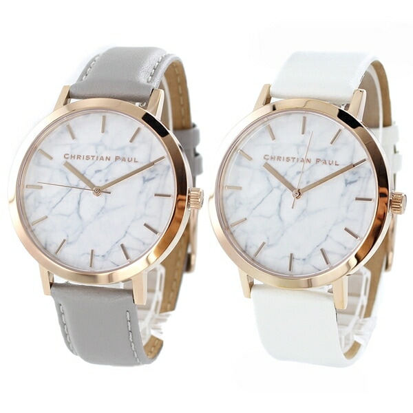 クリスチャンポール 腕時計 手表 カップル おそろい ペアウォッチ メンズ レディース 大理石柄 グレー ホワイト レザー 誕生日プレゼント ポイント消化