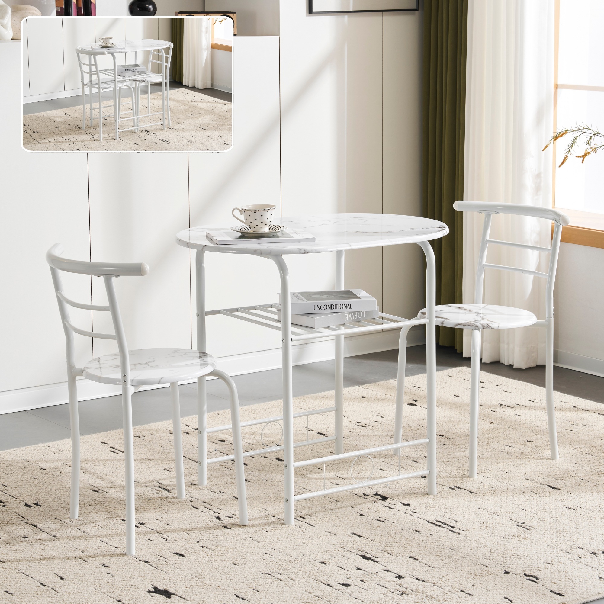 円形 ダイニング 3点セット ダイニングテーブル ダイニングセット 食卓 チェア2脚 marble
