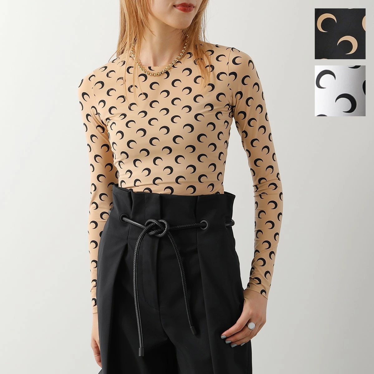 Marine Serre マリーン セル ロンT カットソー Second Skin Moon Top WTO068 レディース 長袖 三日月 モチーフ ジャージー カラー3色