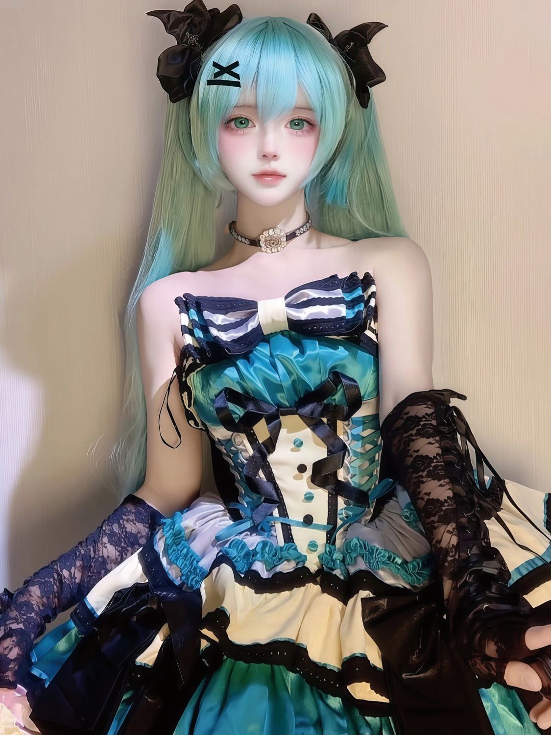 現品秒発初音ミクコスプレ衣装ミク姫殿下二次元アニメフルセット蝶結び