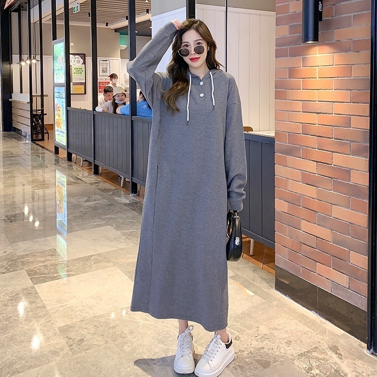 ワンピース プルオーバー パーカー ロング ロング丈 長袖 萌袖 ヘンリーネック ストレート ワイド ポケット ボタン 大人可愛い シンプル カジュアル 大人 おしゃれ お洒落 大人女子 こなれ感 7,380円