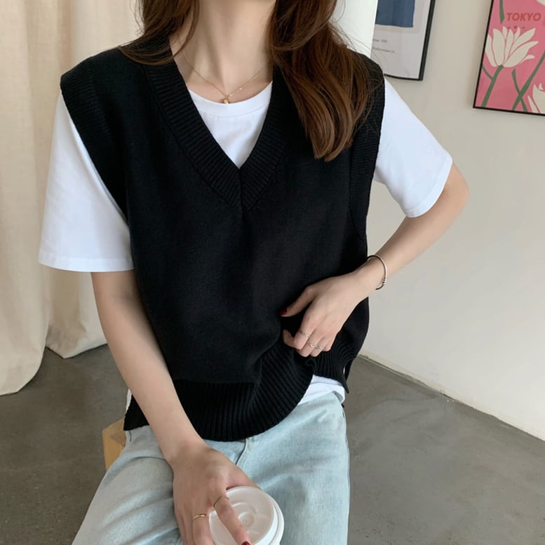 レディース ベスト ニット Vネック プルオーバー ジレ トップス ニットベスト サマーニット
