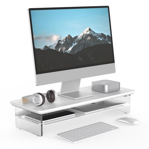 Fenge モニター台 モニタースタンド 卓上 机上台 パソコン台 PC台 机上ラック 60cm横幅 2段 木製天板 アクリル製脚 デスクトップ用 机上 モニタースタンド 机上台 pcモニター台 パソ