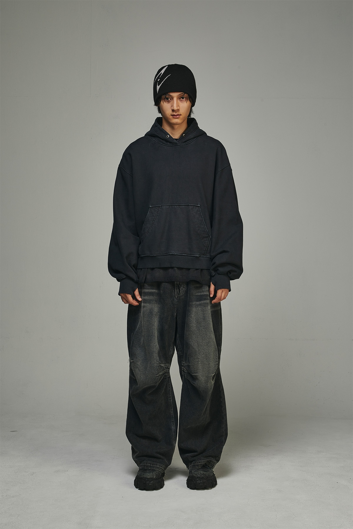 【BLR】 BLR DOUBLE TRIDENT WASHING WIDE DENIM PANTS BLUE