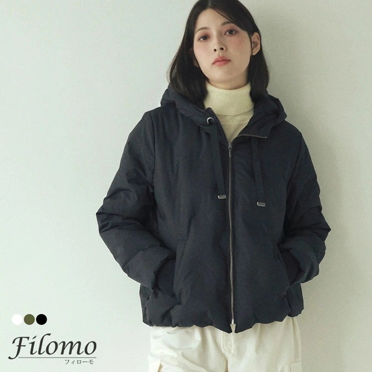 ダウンジャケット レディース ダウン80% ショート丈 シームレス ダウン Filomo フィローモ 暖かい 防寒 アウトドア キャンプ 秋 冬 暖かい ブラック カーキ ベージュ 黒 プレゼント 母