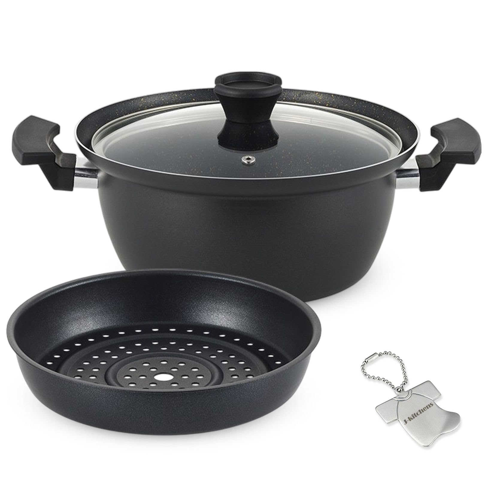 J-kitchens 蒸し料理 が出来る 煮物 鍋 24cm IH対応 ふっ素樹脂加工 オリジナル カンキリくんT 付