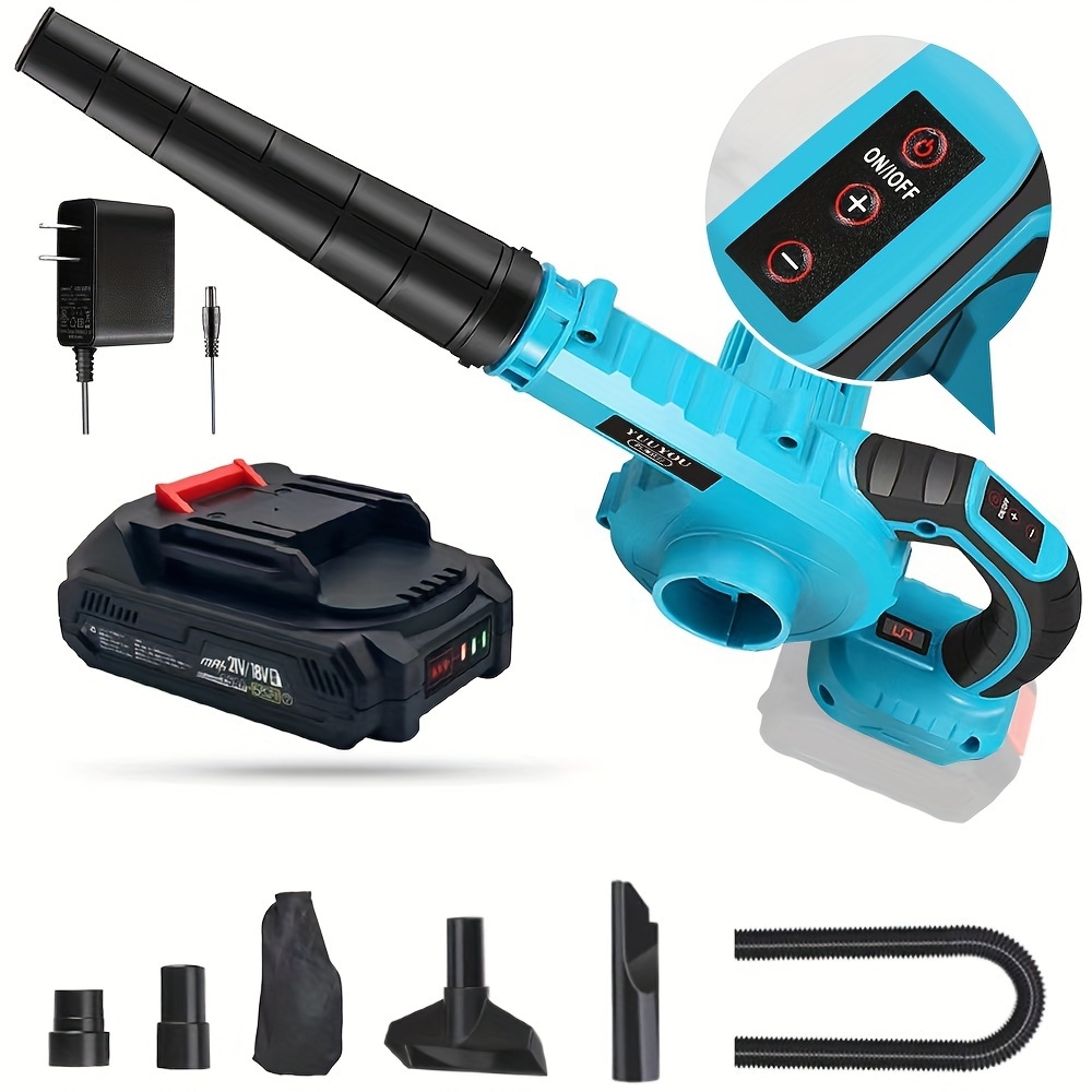 車用充電式ブロワー 5段階スピード調整 バッテリー1個付属 マキタ 18Vバッテリー ノズル4個 2in1 ブロワーと集塵機能付き ハンドヘルドコードレスブロワー 回転速度: 0-21, 10,138円