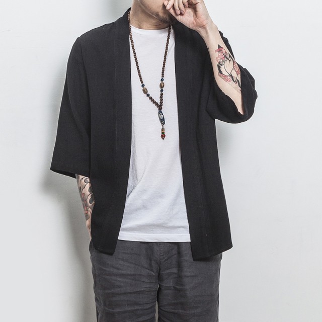 メンズカーディガン 和式パーカー 開襟シャツ 七分丈 羽織 大きいサイズ カジュアル ゆったり夏