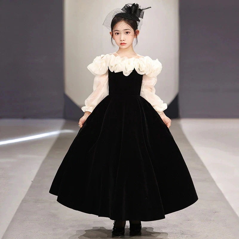 [現品/新品]ブラック イブニングパーティー 女児 プリンセスドレス 子供ドレスピアノ発表会 お呼ばれ パーティー