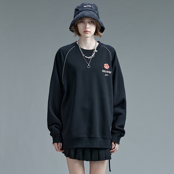 トレンディな黒の刺繍ラウンドネックスウェットシャツ女性のための新しいヒップホップカップル反射ストリップスポーツスウェットシャツルーズ