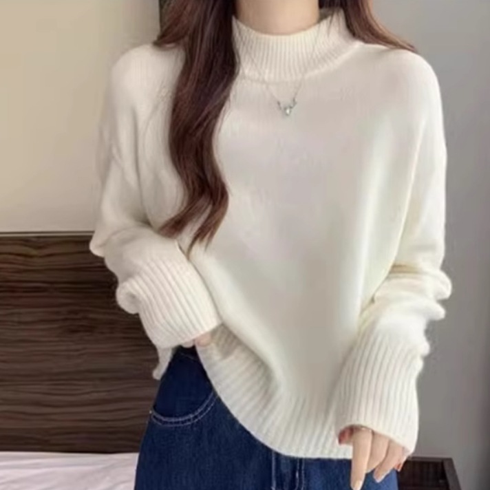 レディース トップス ニット セーター プルオーバー 長袖 ハイネック ふわふわ ふっくら 伸縮性 かわいい 大人可愛い きれいめ シンプル カジュアル 上品 おしゃれ レトロ こなれ感 ラフ ルーズ