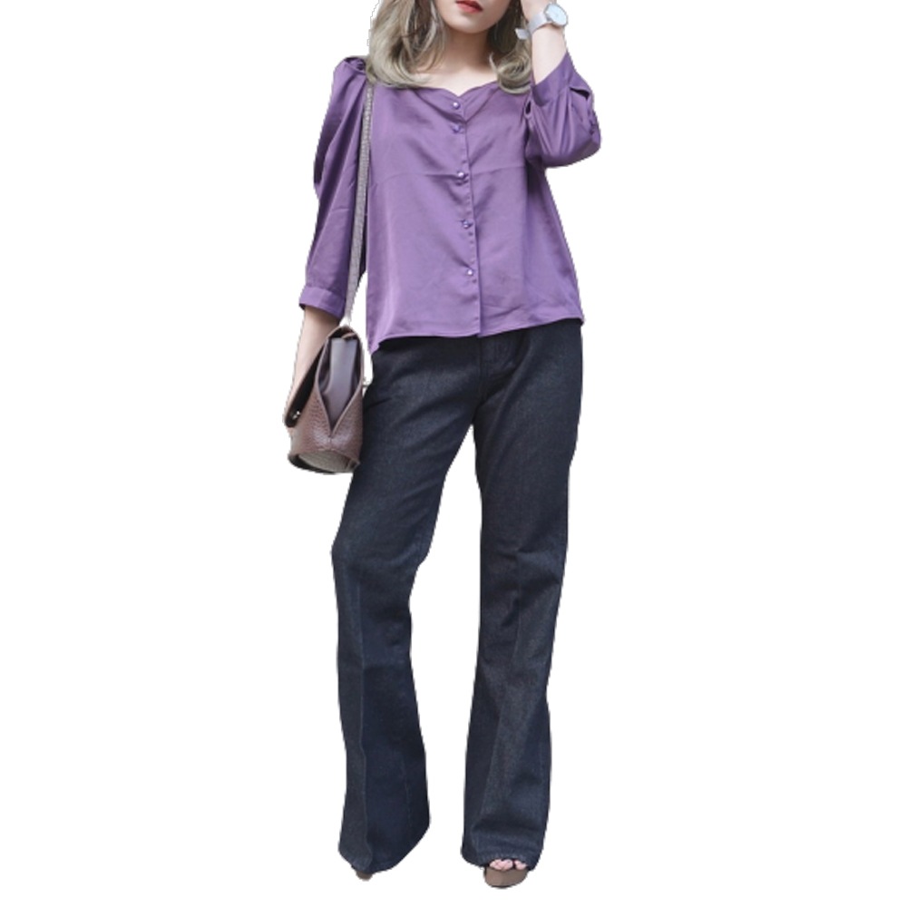 Center Press Black Denim Flare Pants A,D,G レディース