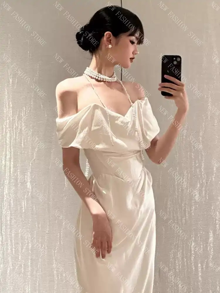 フィッシュテイルドレスイブニングドレスワンピースフレンチワンショルダードレス-13