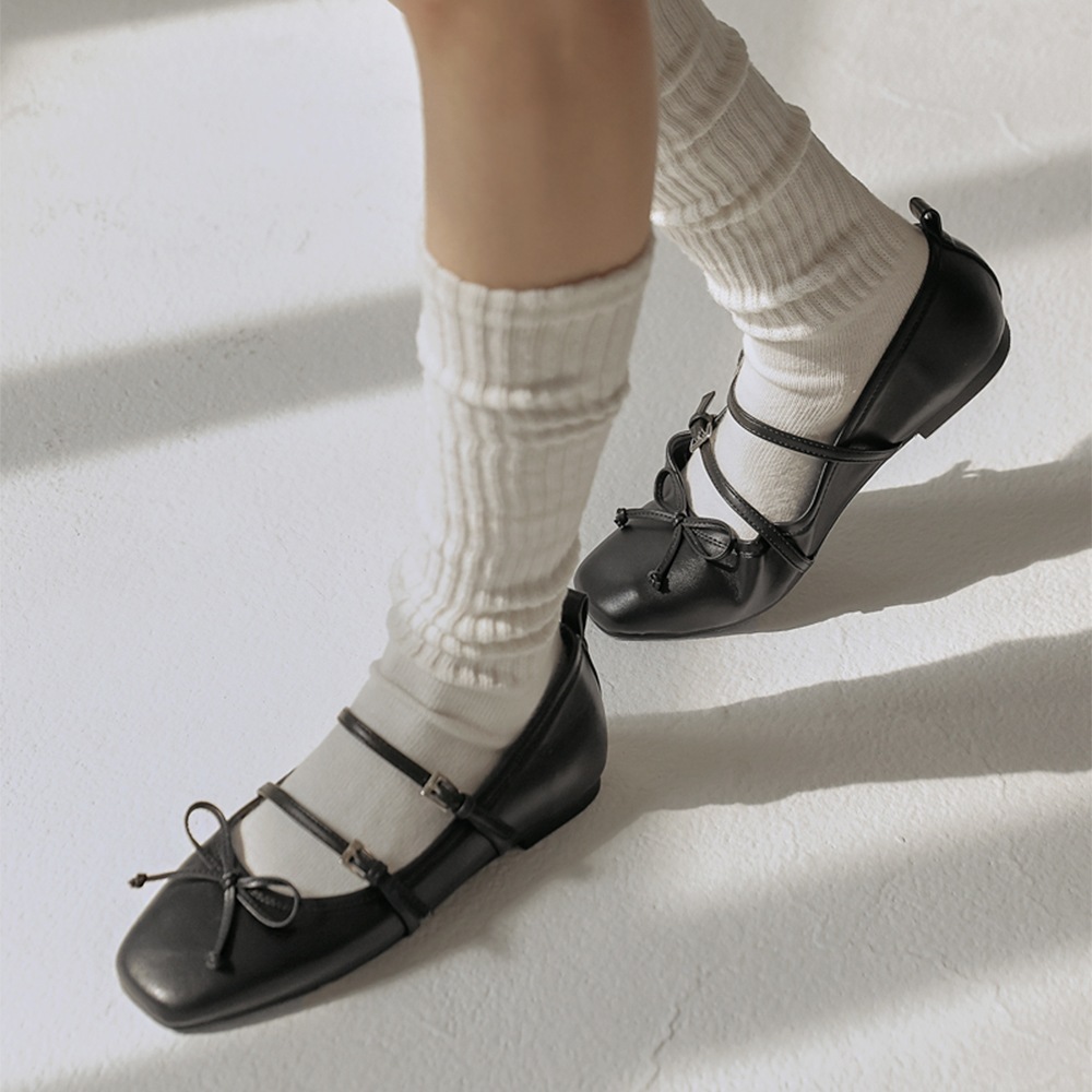 ミエンコツバックルストラップリボンフラットシューズフラットシューズ