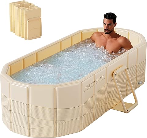 ポータブルバスタブ 折り畳み浴槽 簡易風呂 露天風呂 水風呂 コンパクト 組み立て不要 収納便利 持運び便利 長時間保温 子供 大人用 家庭用 （ゴールド フタなし 1.2M）