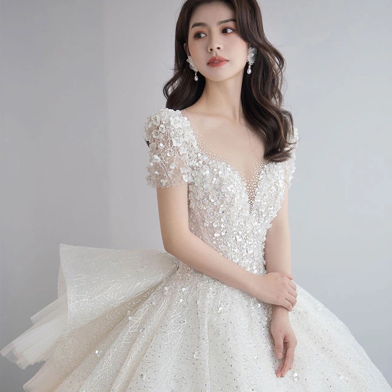 ウェディングドレス 2025 ブライダル ワンショルダー メインヤーン 妊婦・小柄な方向け 夏のお出かけ糸
