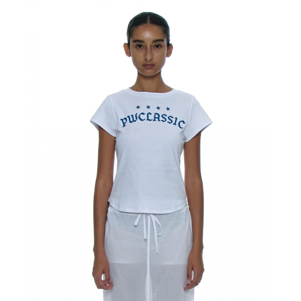 PARTIMENTO (パーティメント) レディースクラシックロゴプリントショートスリーブ Tシャツ_ホワイト