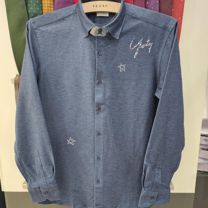 YJ2FYS727 綿混紡 ジャージー素材 ショートカラー 四方スパン スリムフィット 長袖シャツ