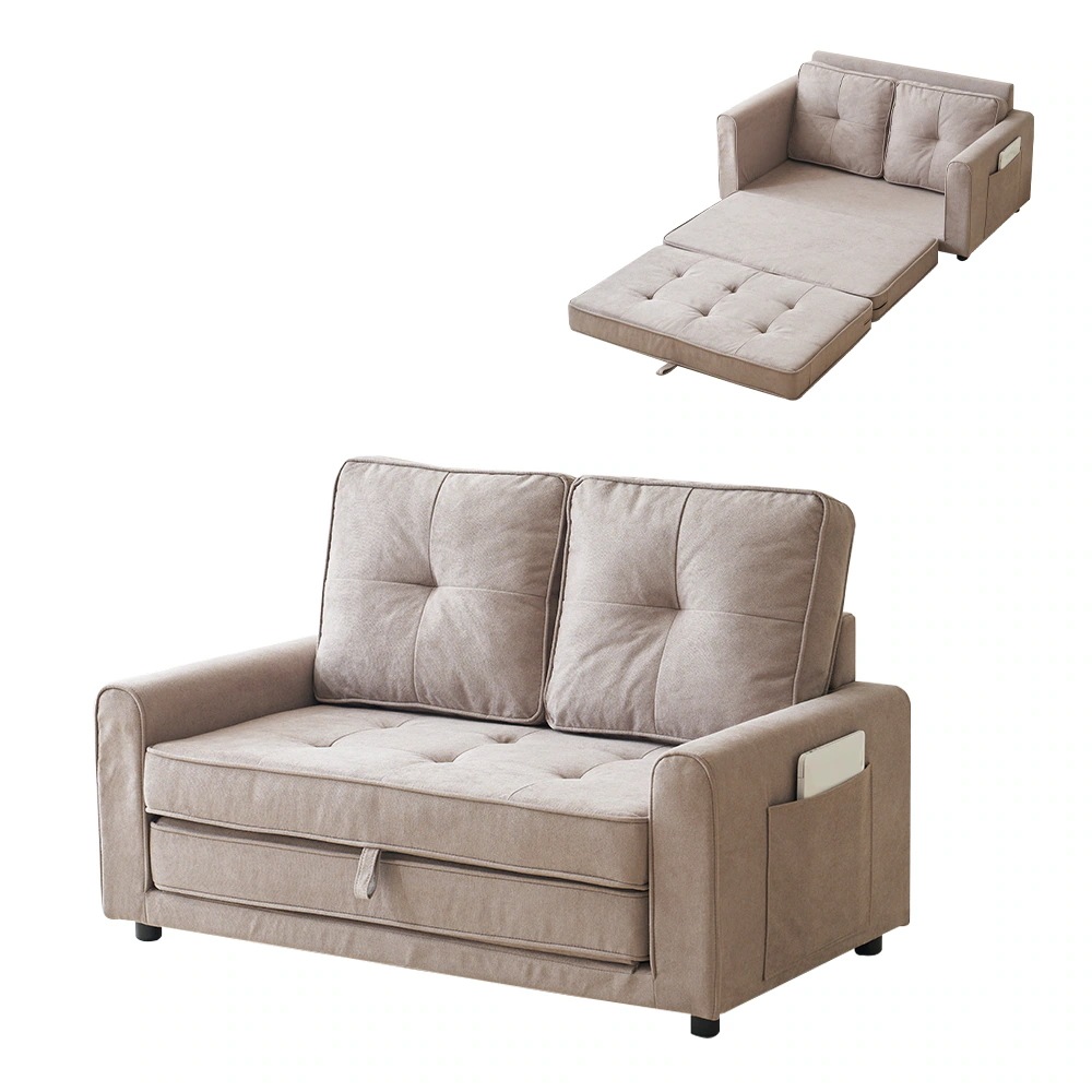 【日本国内出荷-3日で配達】韓国版 ファッション ソファーベッド 2WAY 2人掛け ベッド 折りたたみ 収納 フロアソファー ファブリック 寝る 座る グレー DJYC75