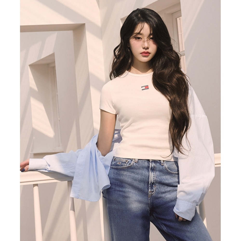 トミー・ジーンズ クロップストライプ ポプリン シャツ T32F6WSH03TWT10BC