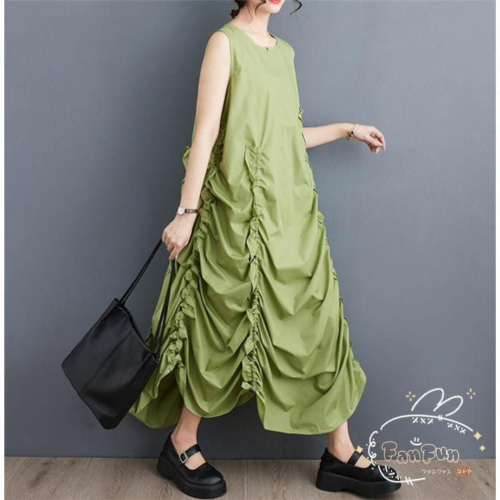 ワンピース 夏 春 ワンピ ロングワンピース レディース ノースリープ ギャザー 体型カバー きれいめ タンクワンピース サマー 涼しい 可愛い Aライン 5,692円