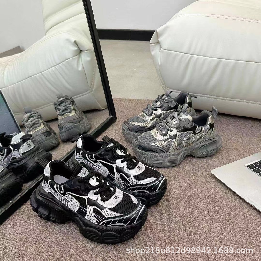 女性のためのホットスタイルヨーロピアンダメージ加工ダッドシューズイントレンド2023秋の新しいスタイル本革のカラーマッチング高尚で多用途なスポーツウェア