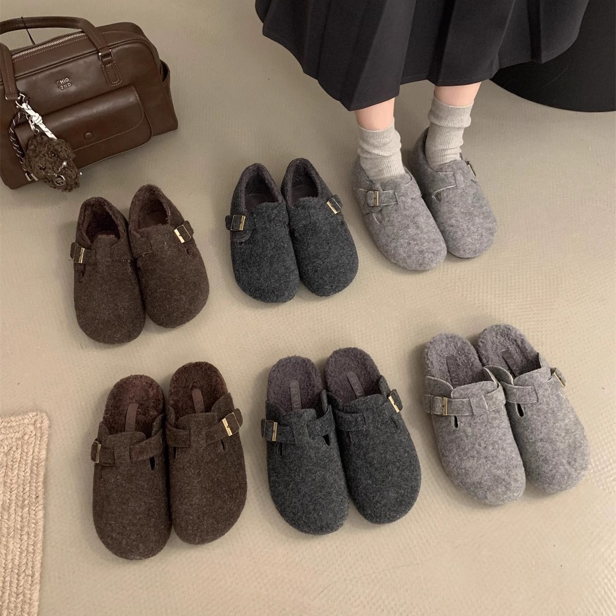 Grape Mom Studiolee同じスタイル女性のための女性のための厚い靴底レトロフリースブレニファーシューズハーフトローリング2024秋と冬の新しいスタイル 5,405円