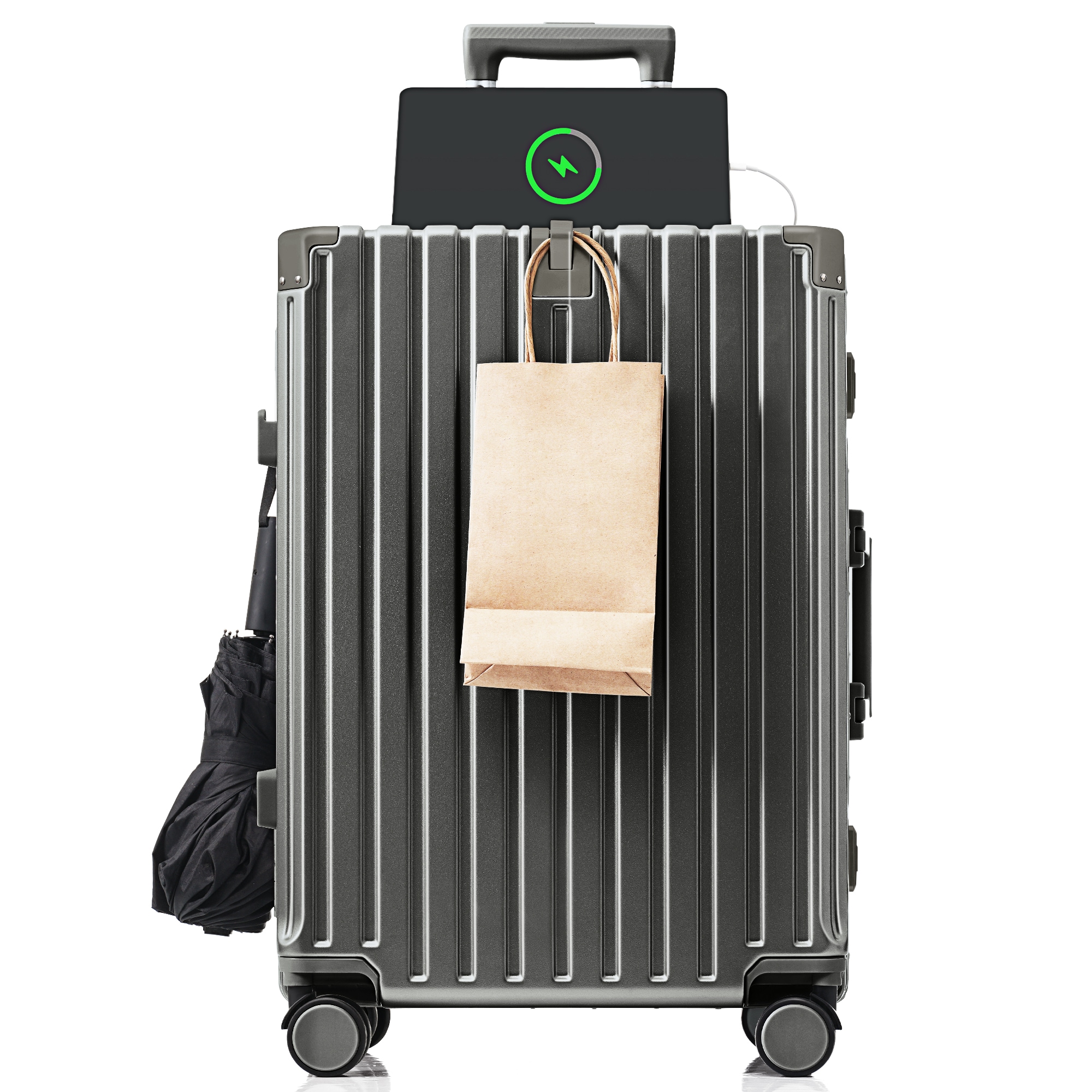 【国内即発送】スーツケース キャリーケース キャリーバッグ Lサイズ フレームタイプ アルミ USBポート付き カップホルダー フック式底足 リンクホルダー 軽量 おしゃれ 電車54