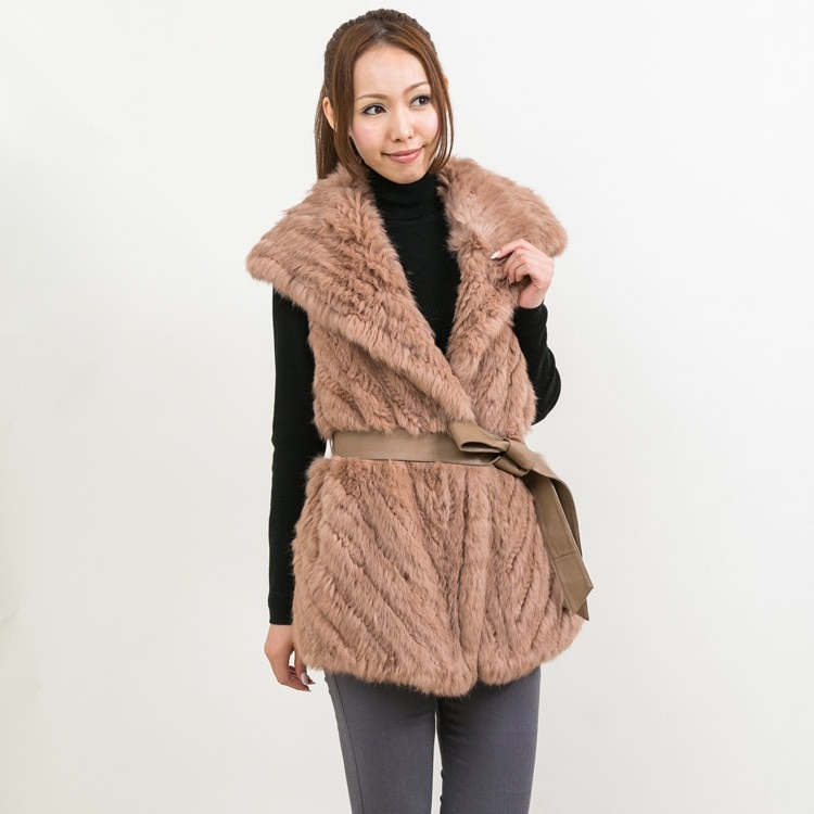 ラビット ファー ロング ベスト キャメル 送料無料 レディース ギフト プレゼント