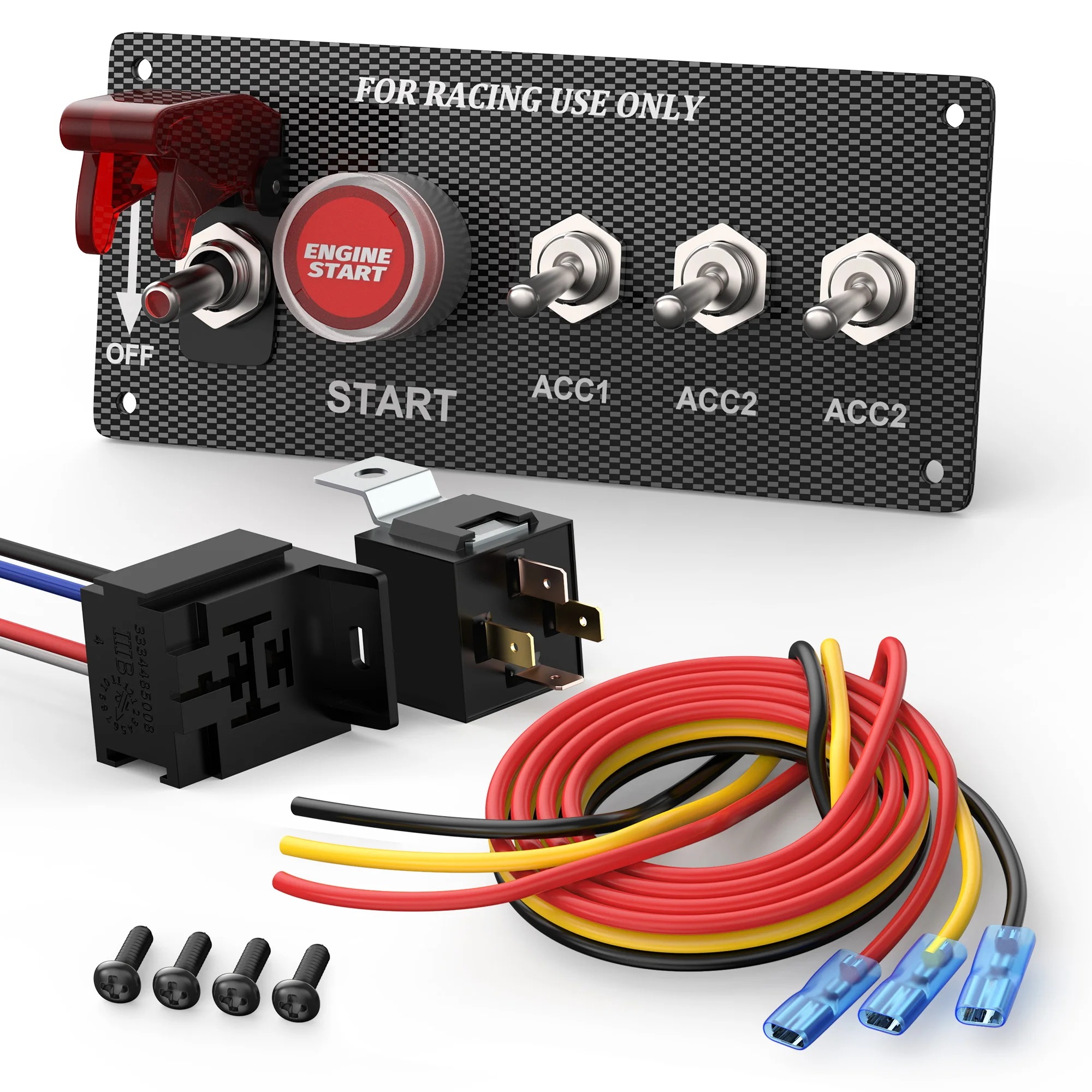 Daiertek-イグニッションスイッチ,12V,スタートストップ点火,LEDトグルスイッチパネル,トラック用カーボンパネル