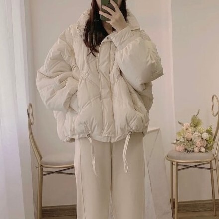 アウター レディース ダウンジャケット S M L XL 韓国 中綿ジャケット ショート丈 ボリューム袖 スタンドカラー ゆったり ダウン 厚手 かわいい 大人可愛い きれいめ シンプル カジュアル