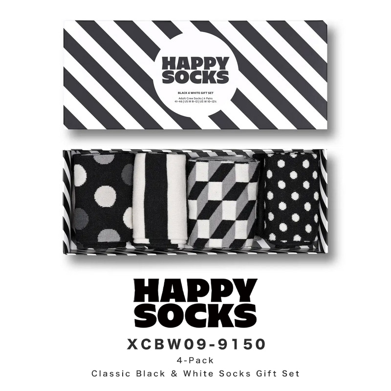 Happy Socks 靴下 レディース メンズ ブランド おしゃれ 4足セット ギフトボックス 可愛い クルー丈 ギフト 水玉 ドット ブラック 黒
