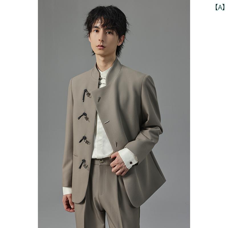スーツ　ジャケット　カジュアル 収納 メンズ ボタン ダウン スタンドカラー カジュアル スーツ 新型 チャイナ風 ジャケット 2025 春 シングル